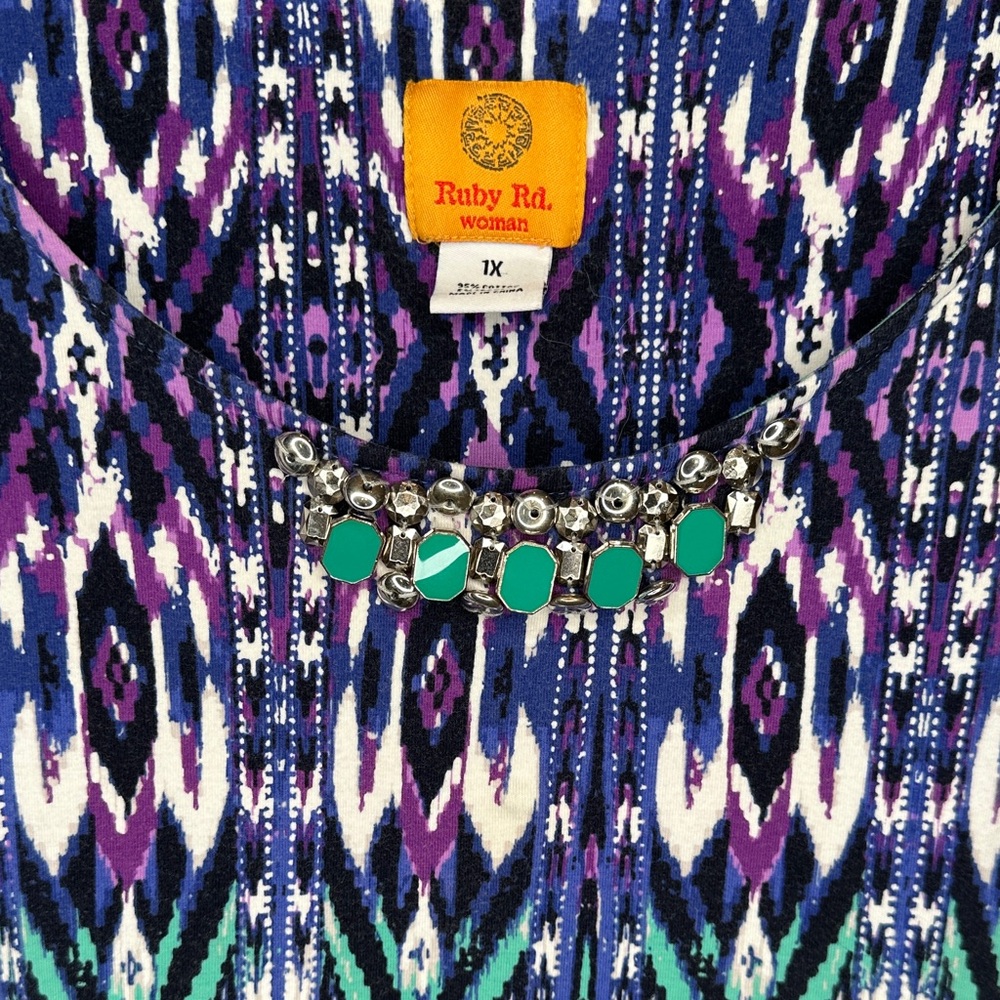 Ruby Rd. Blue and Purple Patterned Blouse - Picture 2 of 6